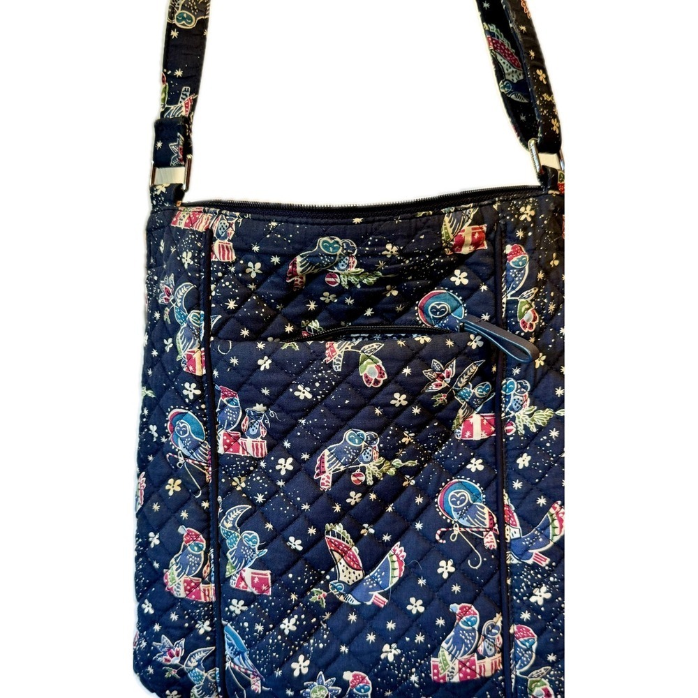 Vera Bradley Holiday Owl Quilted Crossbody Bag Festive Whimsical Navy